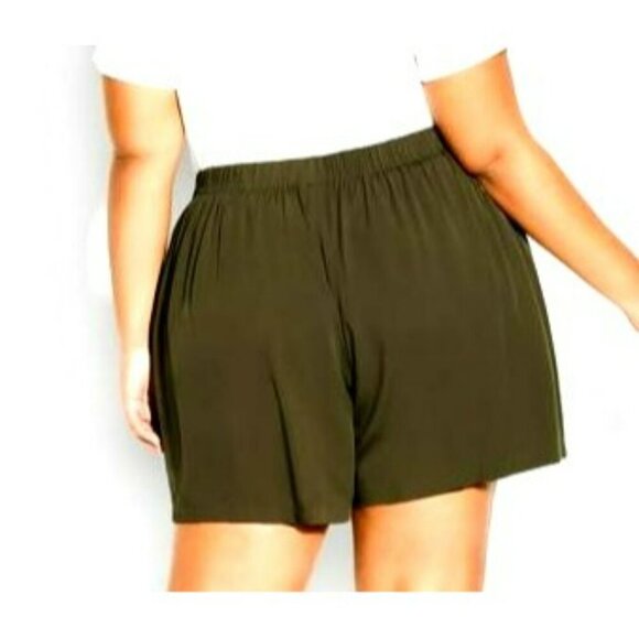 Avenue Women's Kenley Pull-On Front Tie Shorts Flowy Olive Green Size 30/32 - Picture 3 of 5